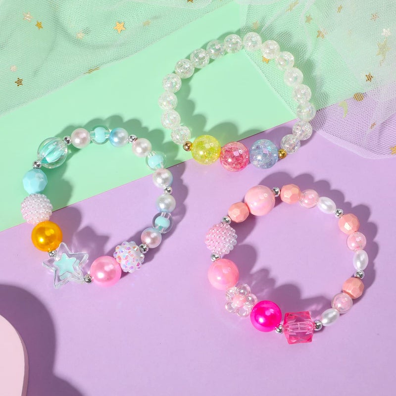 PinkSheep Beads Necklace and Bracelet for Kids, 3 Sets, Little Girls Jewelry Necklace and Bracelet with Heart Pendant, Dress Up Pretend Play Party Favor - Image 4